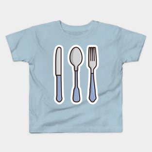 Spoon, Knife and Fork Sticker vector illustration. Home interior equipment icon concept. Restaurant kitchen set sticker logo design. Kids T-Shirt